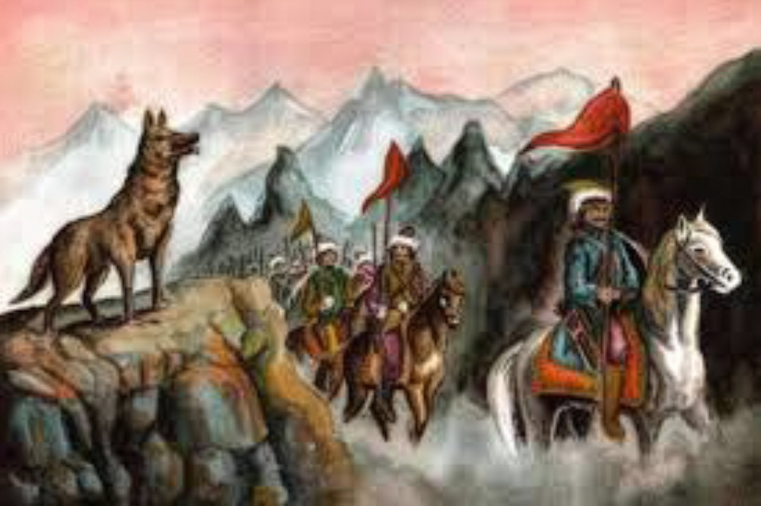 Bozkır, atlılar ve bayrak silueti