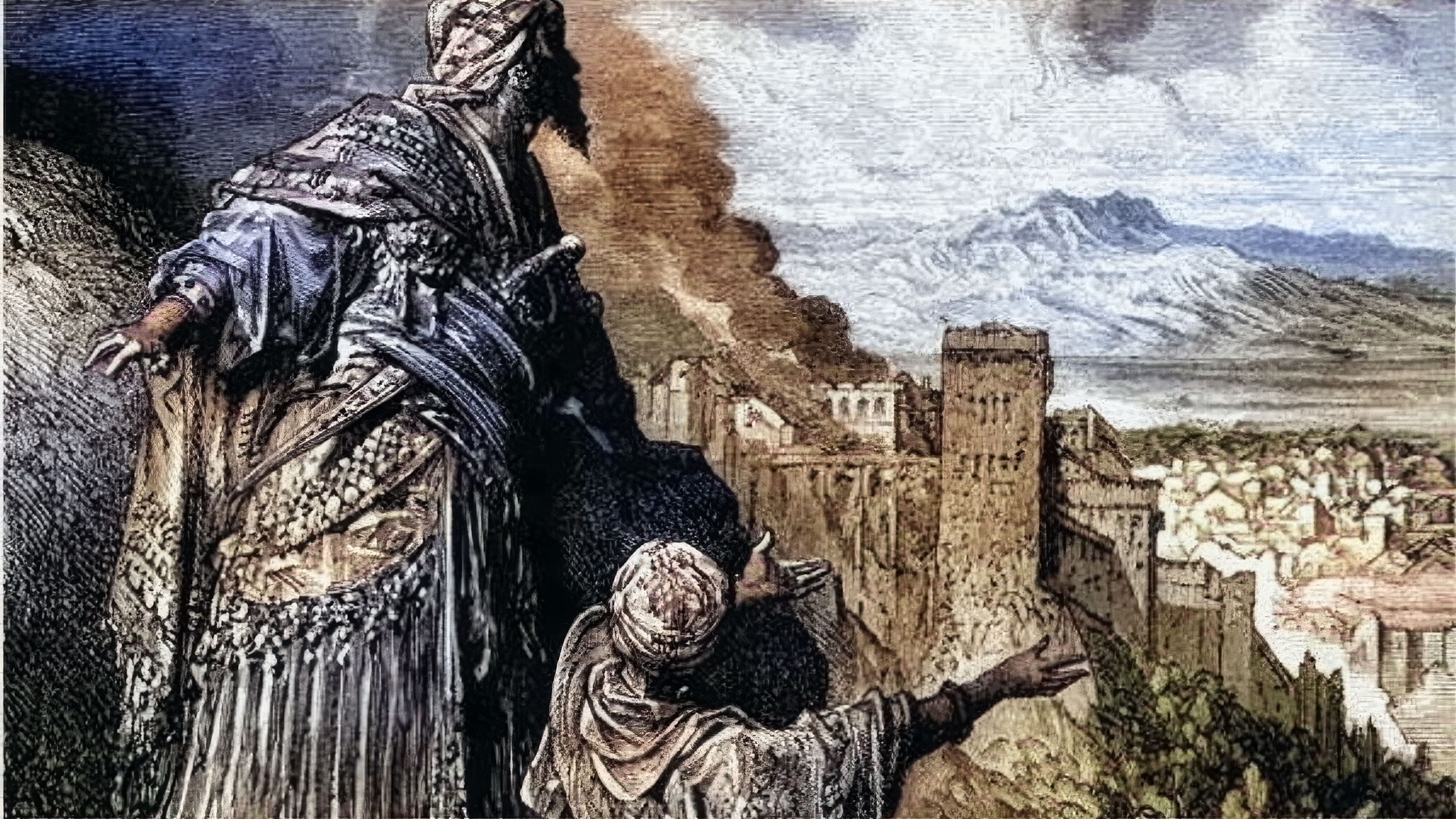 Haşhaşi fedailerini ve Alamut Kalesi'ni temsil eden tarihi illüstrasyon